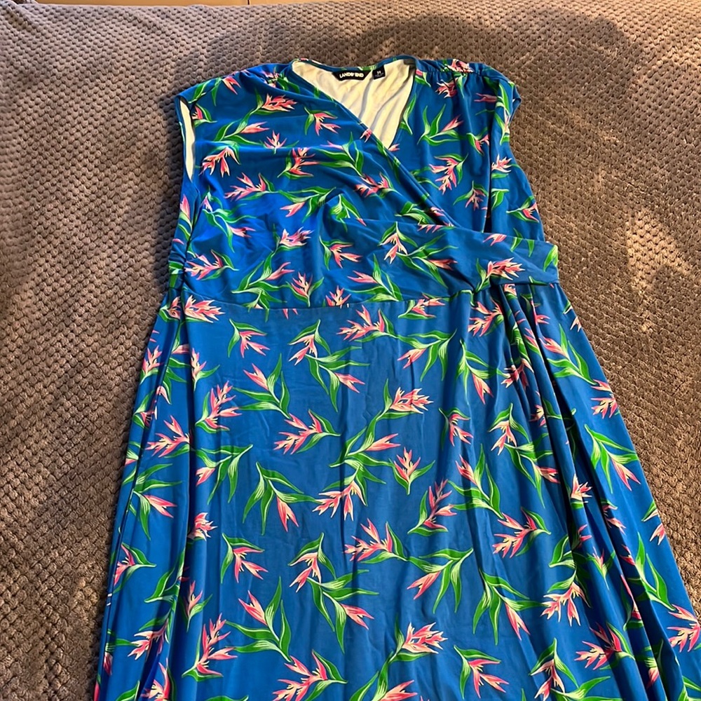 3x Lands' End Women's Cap Sleeve Surplice Wrap Maxi Dress - Print